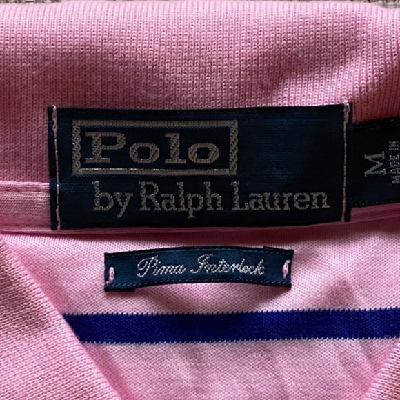 Polo New Men's Blue Dolphin/White Stripe & Pink/Blue Stripe Pima Interlock Shirt - Picture 4 of 15